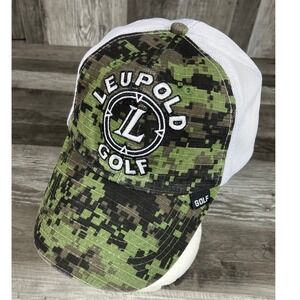 Leupold Golf Trucker Hat Digital Camo White Mesh Adjustable Snapback Cap Green
